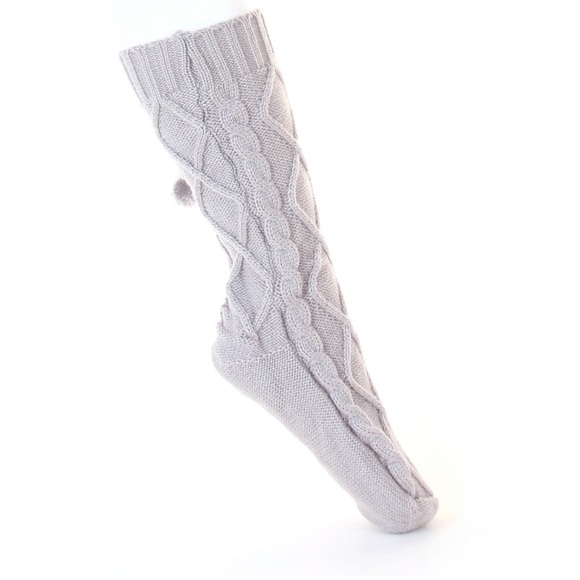 Grey - Cable knit socks with pom poms - Picture 5 of 9